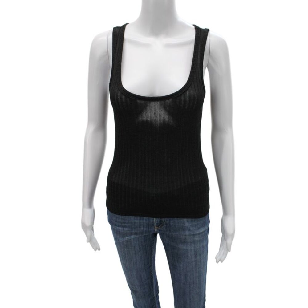LELUXE Women Basic Sleeveless Scoop Neck Viscose Blend Tank Black Size XS